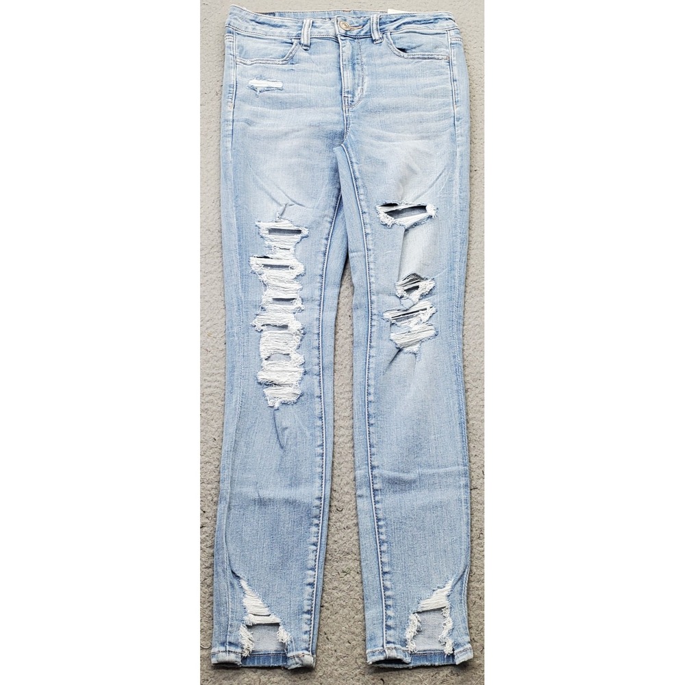 American Eagle Jegging Jeans Womens 8R Blue Denim High-Rise Stretch Distressed